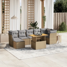 Juego de sofás de jardín con cojines beige 8 pzas ratán PE