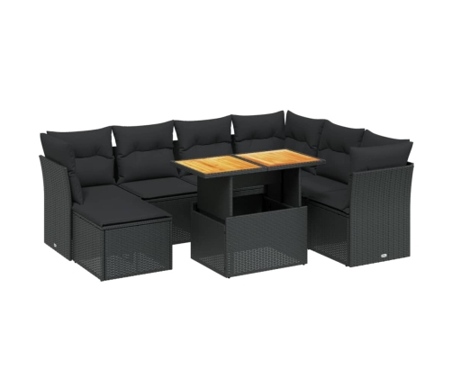 Set de sofás de jardín 8 piezas y cojines ratán sintético negro