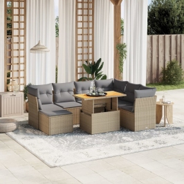 Juego de sofás de jardín con cojines beige 8 pzas ratán PE