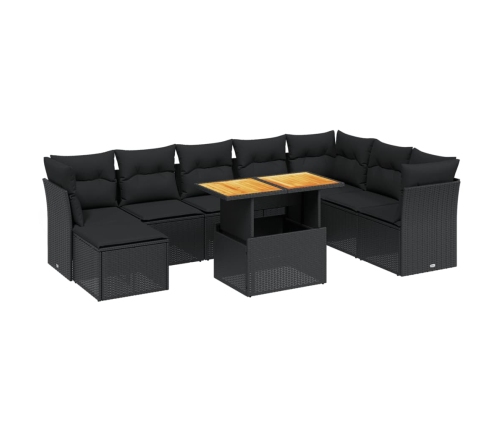Set de sofás de jardín 8 piezas y cojines ratán sintético negro