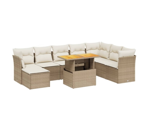 Set de sofás de jardín 9 pzas con cojines ratán sintético beige