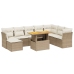 Set de sofás de jardín 9 pzas con cojines ratán sintético beige