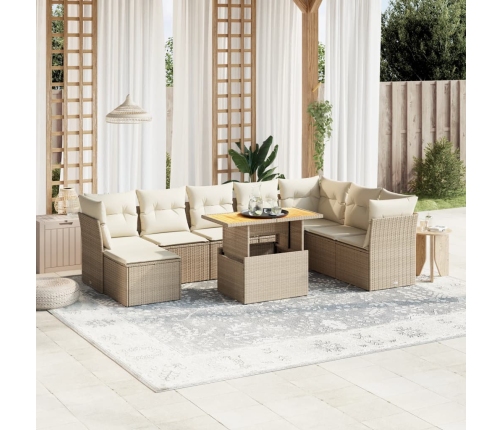 Set de sofás de jardín 9 pzas con cojines ratán sintético beige