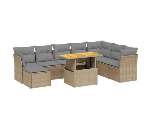 Set de sofás de jardín 9 pzas con cojines ratán sintético beige