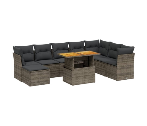 Set de muebles de jardín 9 pzas y cojines ratán sintético gris