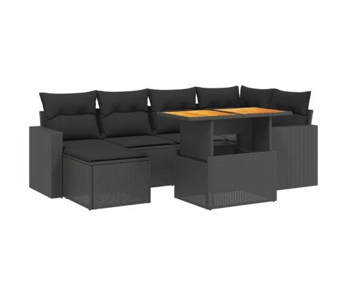 Set de comedor de jardín 7 pzas y cojines ratán sintético negro