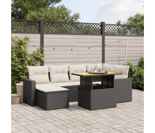 Set de comedor de jardín 7 pzas y cojines ratán sintético negro