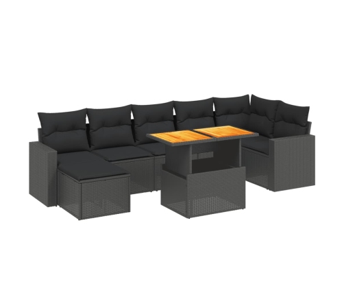 Set de sofás de jardín 8 piezas y cojines ratán sintético negro