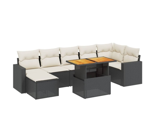 Set de sofás de jardín 8 piezas y cojines ratán sintético negro
