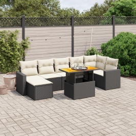 Set de sofás de jardín 8 piezas y cojines ratán sintético negro