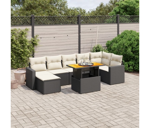 Set de sofás de jardín 8 piezas y cojines ratán sintético negro