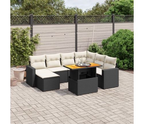 Set de sofás de jardín 8 piezas y cojines ratán sintético negro