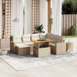 Juego de sofás de jardín con cojines beige 8 pzas ratán PE