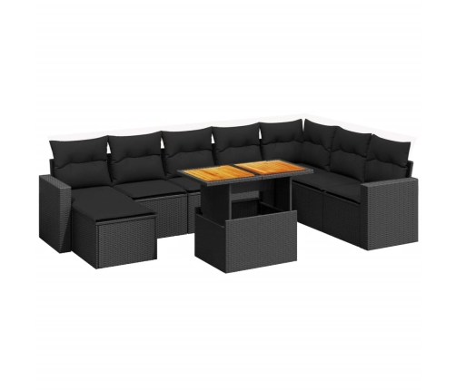 Set de sofás de jardín 8 piezas y cojines ratán sintético negro