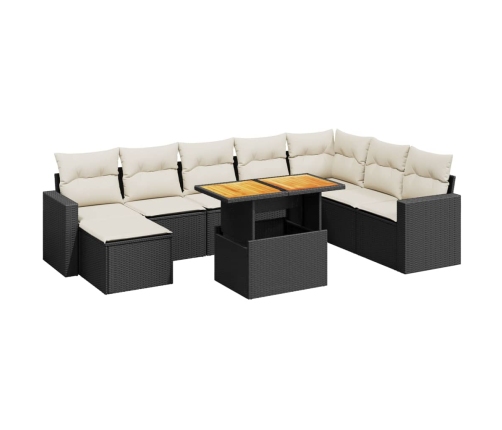 Set de sofás de jardín 8 piezas y cojines ratán sintético negro