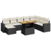 Set de sofás de jardín 8 piezas y cojines ratán sintético negro