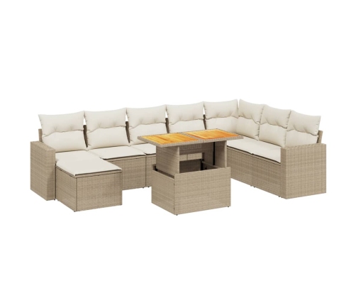 Set de sofás de jardín 9 pzas con cojines ratán sintético beige