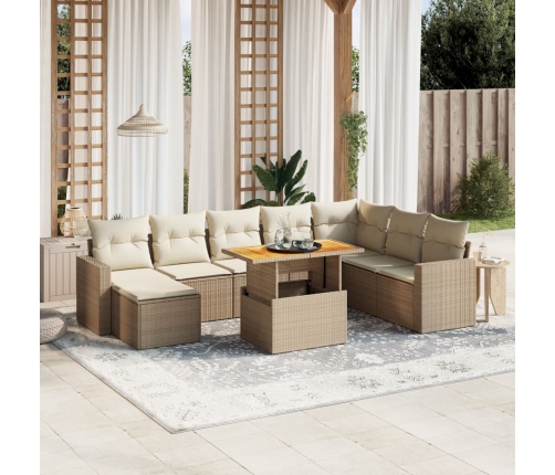 Set de sofás de jardín 9 pzas con cojines ratán sintético beige