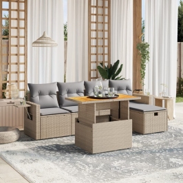 Juego de sofás jardín con cojines 6 pzas ratán sintético beige