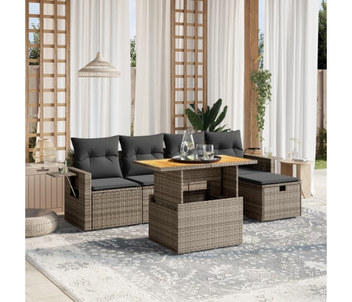 Set de muebles de jardín 6 pzas y cojines ratán sintético gris