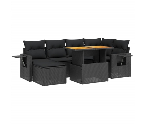 Set de comedor de jardín 7 pzas y cojines ratán sintético negro