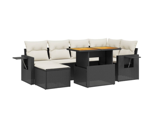Set de comedor de jardín 7 pzas y cojines ratán sintético negro