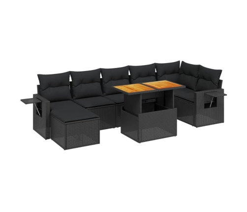 Set de sofás de jardín 8 piezas y cojines ratán sintético negro