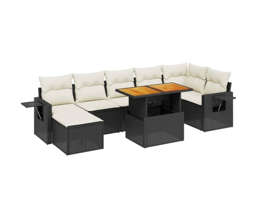 Set de sofás de jardín 8 piezas y cojines ratán sintético negro