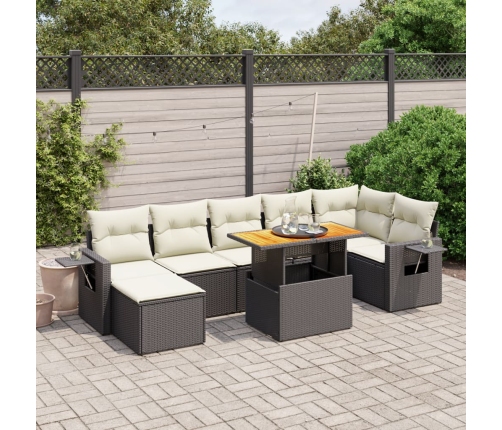 Set de sofás de jardín 8 piezas y cojines ratán sintético negro