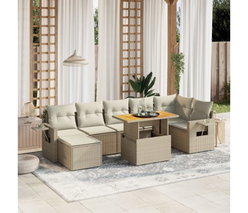 Juego de sofás de jardín con cojines beige 8 pzas ratán PE