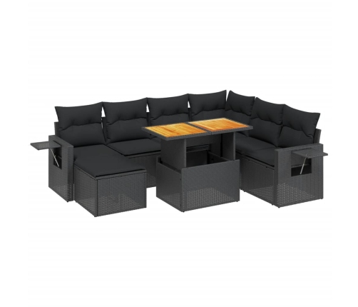 Set de sofás de jardín 8 piezas y cojines ratán sintético negro