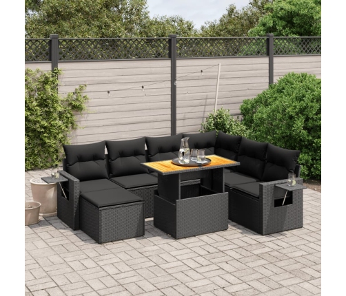 Set de sofás de jardín 8 piezas y cojines ratán sintético negro