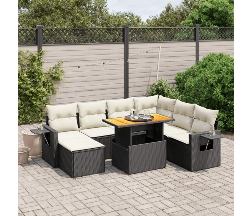 Set de sofás de jardín 8 piezas y cojines ratán sintético negro