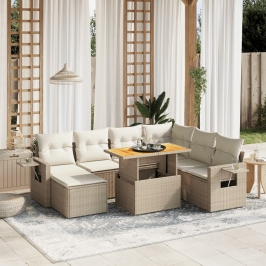 Juego de sofás de jardín con cojines beige 8 pzas ratán PE
