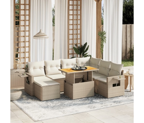 Juego de sofás de jardín con cojines beige 8 pzas ratán PE