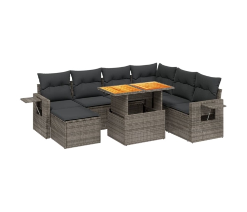 Set de sofás de jardín 8 pzas y cojines ratán sintético gris