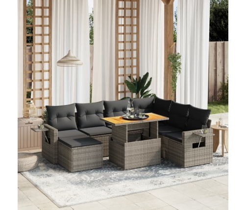 Set de sofás de jardín 8 pzas y cojines ratán sintético gris