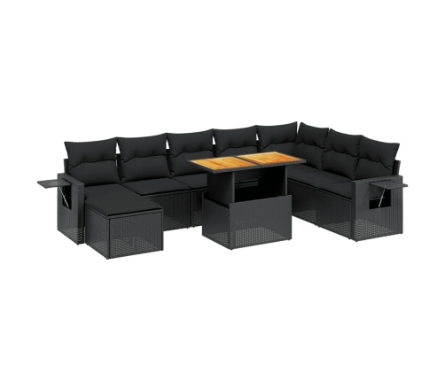Set de sofás de jardín 8 piezas y cojines ratán sintético negro
