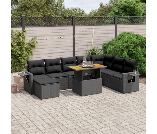 Set de sofás de jardín 8 piezas y cojines ratán sintético negro