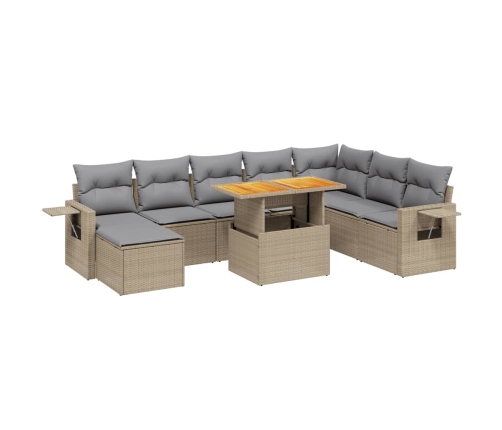 Set de sofás de jardín 9 pzas con cojines ratán sintético beige
