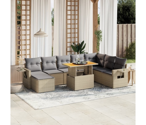 Set de sofás de jardín 9 pzas con cojines ratán sintético beige