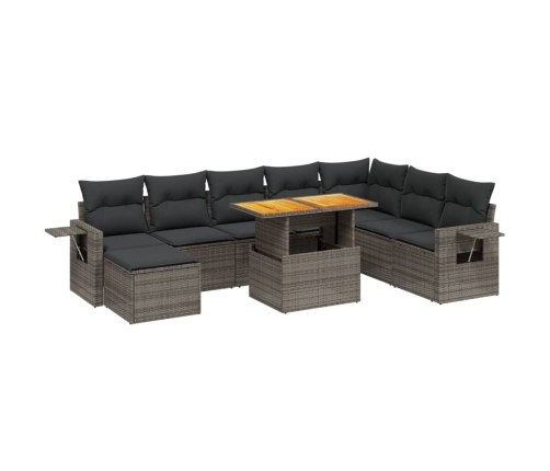 Set de muebles de jardín 9 pzas y cojines ratán sintético gris