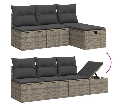 Set de muebles de jardín 9 pzas y cojines ratán sintético gris