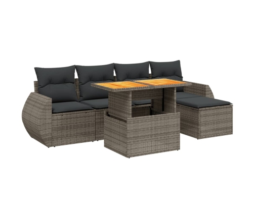 Set de muebles de jardín 6 pzas y cojines ratán sintético gris
