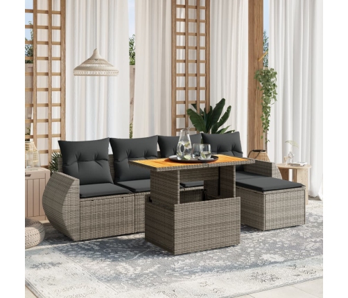 Set de muebles de jardín 6 pzas y cojines ratán sintético gris