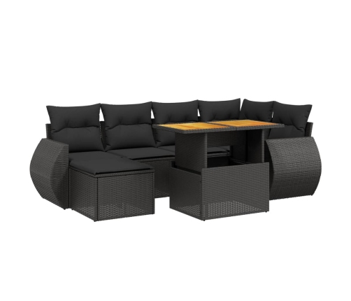Set de comedor de jardín 7 pzas y cojines ratán sintético negro