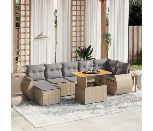 Juego de sofás de jardín con cojines beige 8 pzas ratán PE