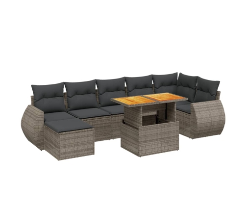 Set de sofás de jardín 8 pzas y cojines ratán sintético gris