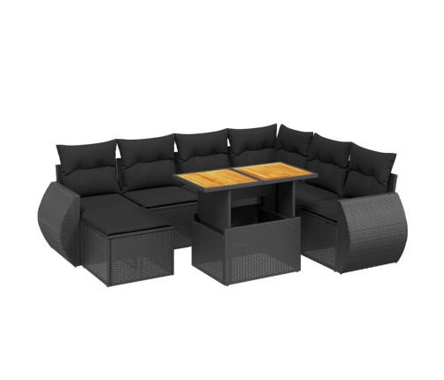 Set de sofás de jardín 8 piezas y cojines ratán sintético negro