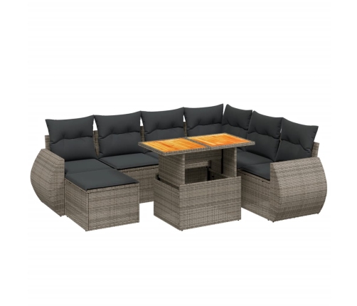 Set de sofás de jardín 8 pzas y cojines ratán sintético gris